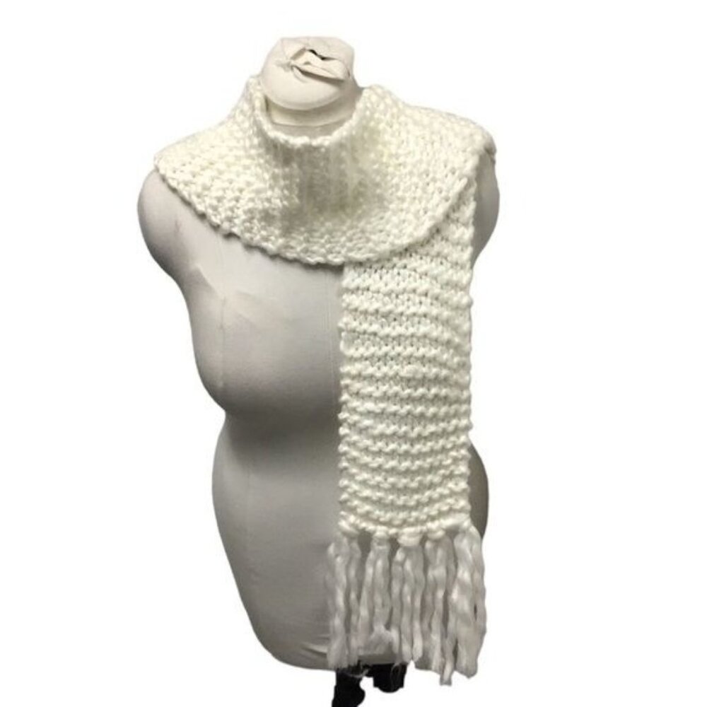 Joe Boxer Women’s All White Knit Scarf with Fringe, White, OSFA